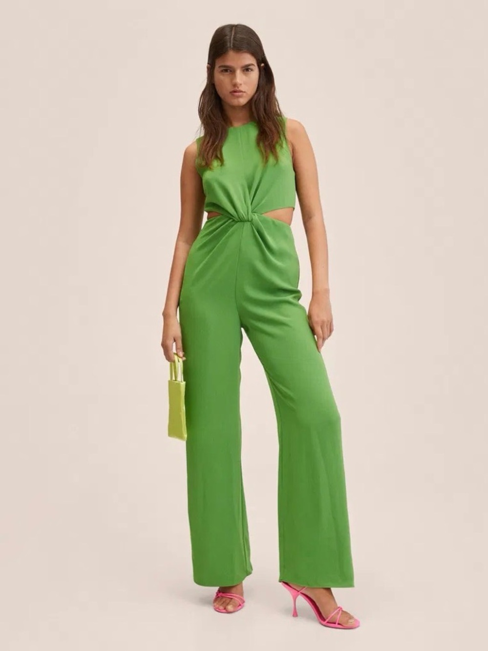 Mango Green Twist-Cut Wide-Leg Jumpsuit